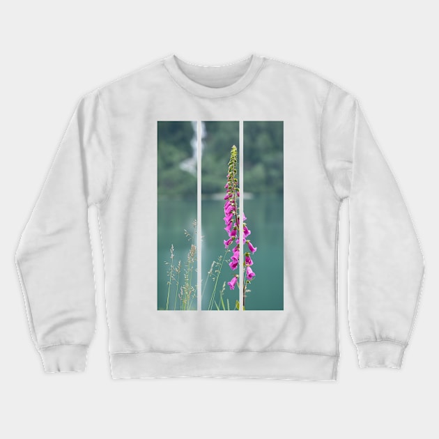 Wonderful landscapes in Norway. Blooming colorful lupine flowers in Norway in the wild grass. Blur background. Summer cloudy day(vertical) Crewneck Sweatshirt by fabbroni-art